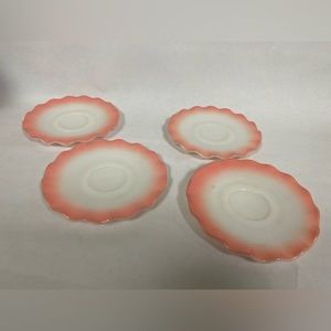 Vintage Hazel Atlas Crinoline Ruffled Edge(Pink/White) Saucers. Set of 4